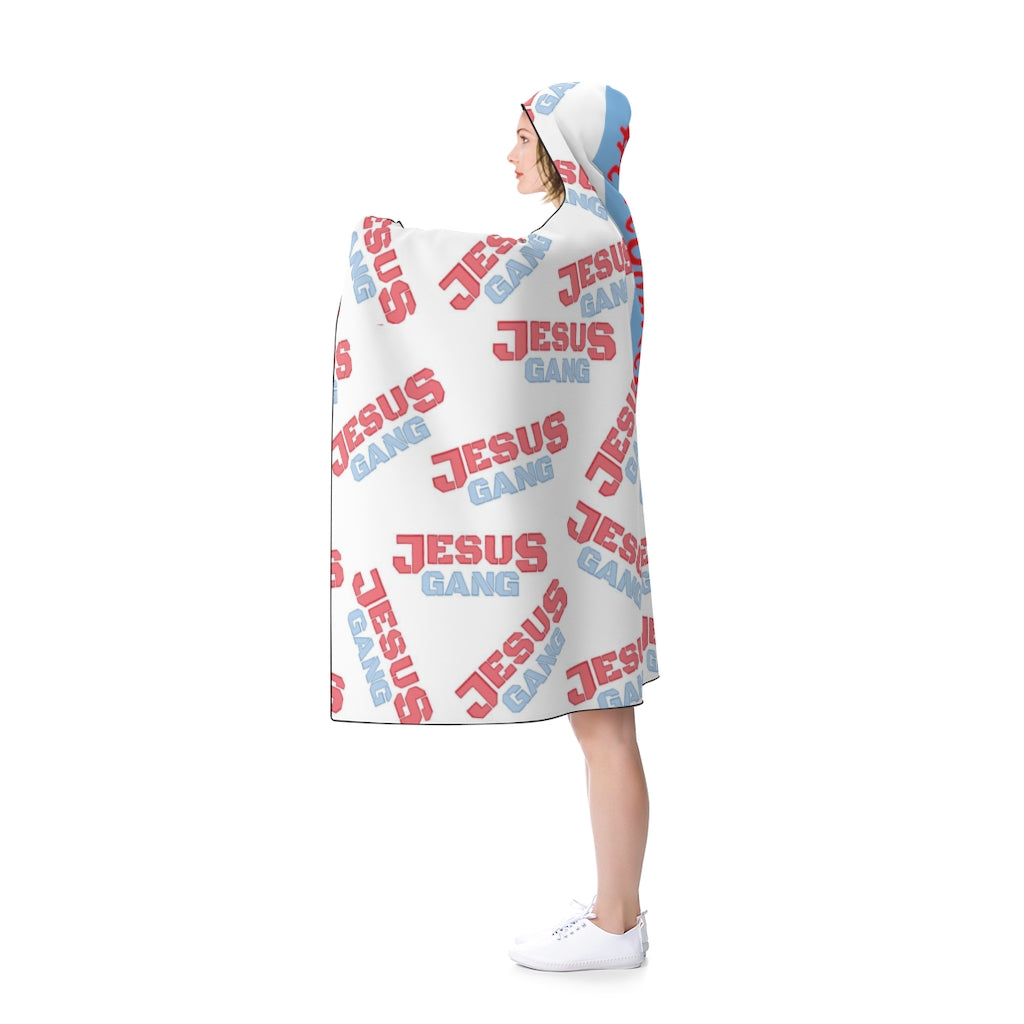 Love God Represent JESUS. Jesus Gang Army of the lord Hooded Fleece Blanket Wht/ b.Blu