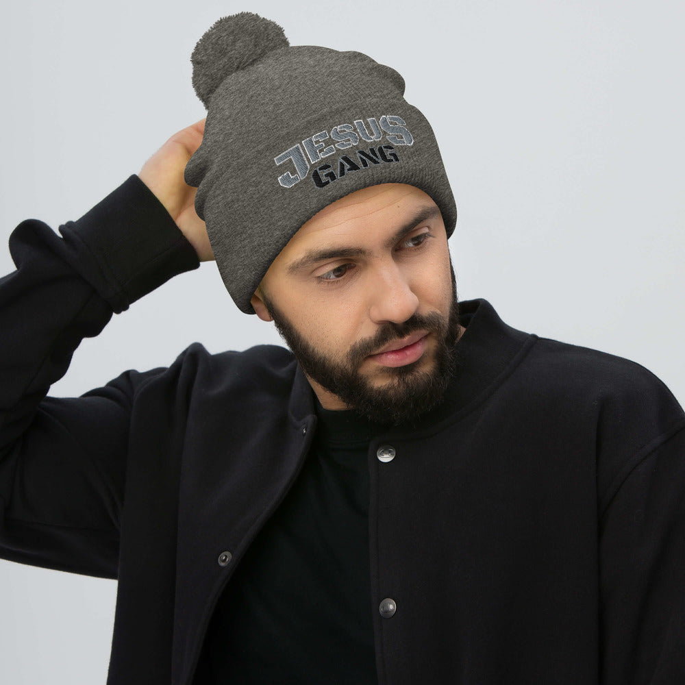 Jesus Gang ARMY of the LORD GRY & BLK Premium Pom-Pom Beanie