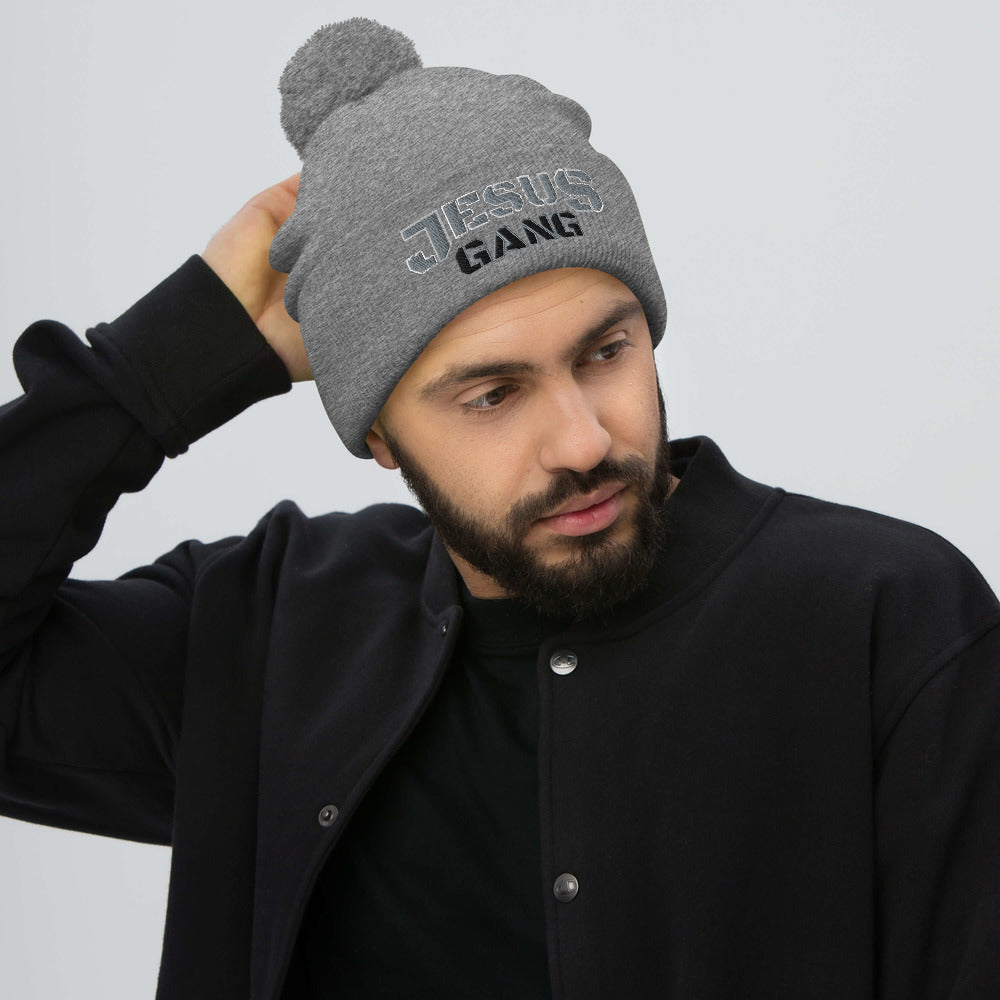 Jesus Gang ARMY of the LORD GRY & BLK Premium Pom-Pom Beanie
