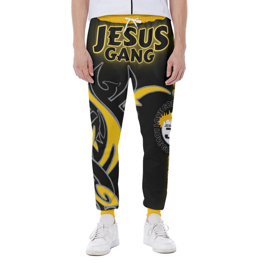 Jesus Gang Love God Rep Jesus Tribal. Blk/Ylw Men's Sweatpants