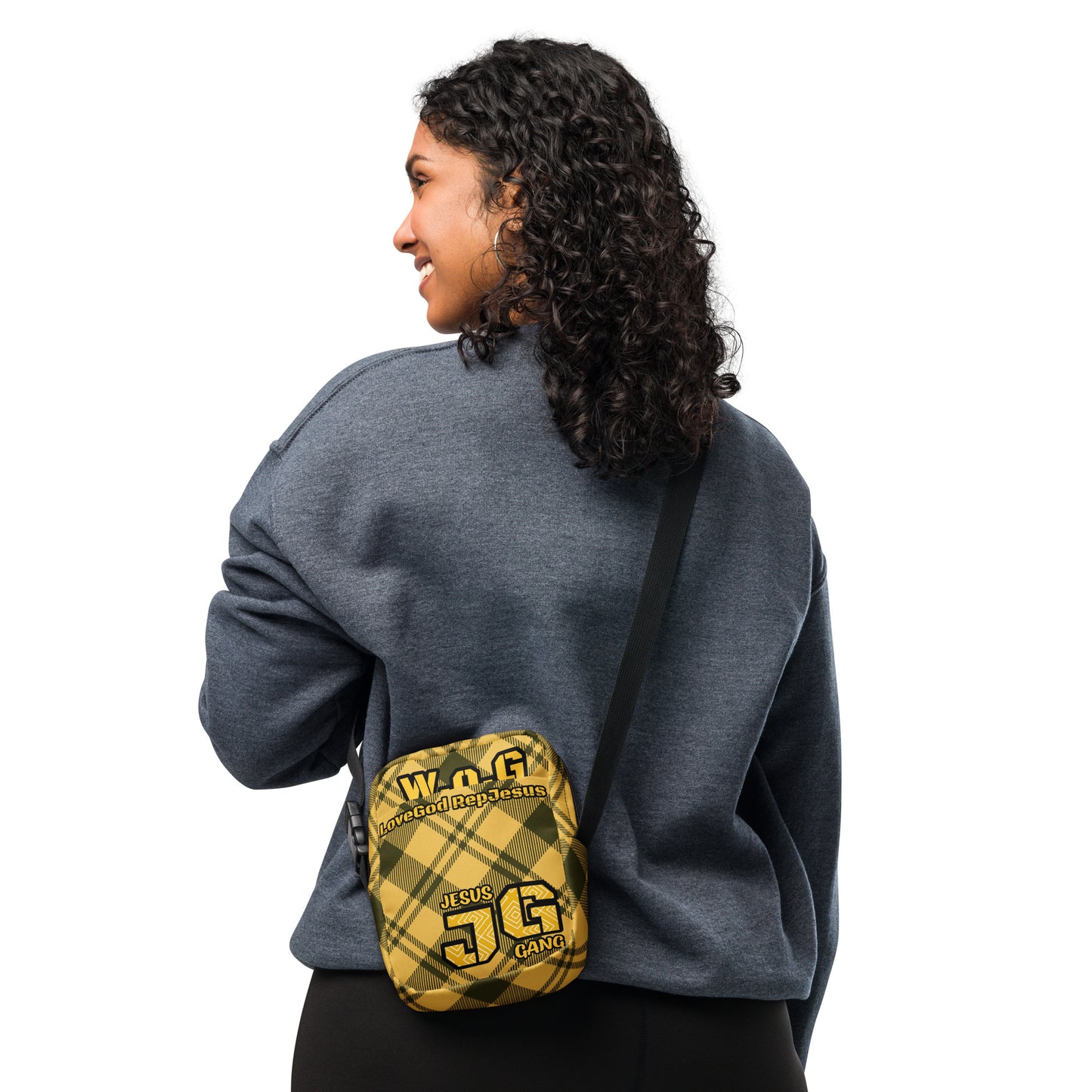 Gold Plaid Jesus Gang Woman of God crossbody bag