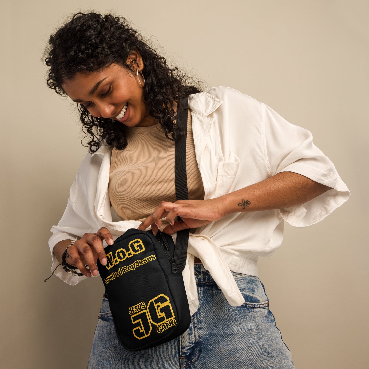 Jesus Gang Woman of God BLACK and YELLOW crossbody bag