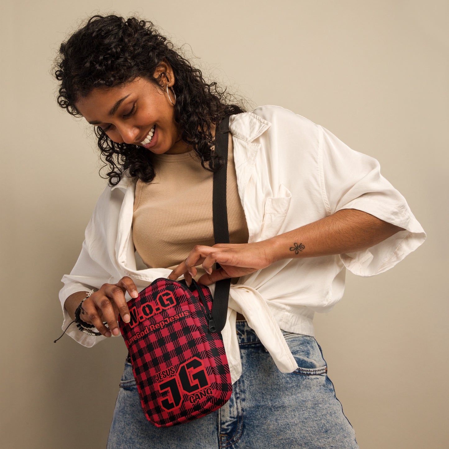Jesus Gang (Red Plaid) Woman of God crossbody bag